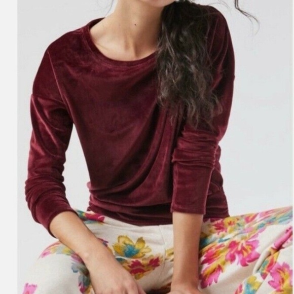 Anthropologie Saturday Sunday Burgundy Velour Top Size Large - Picture 1 of 8